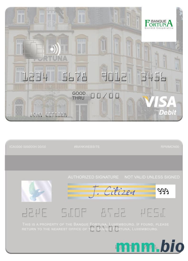 Luxembourg Banque Fortuna visa debet karta przykład w formacie PSD
